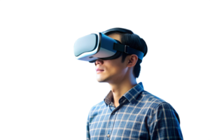 An Asian man with VR headset using AI artificial intelligence technology and machine learning png
