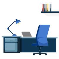 Flat illustration desk for working with lamp and chair vector