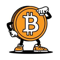 Animated Bitcoin Mascot Striding Confidently Forward Illustration vector