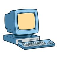 vintage desktop computer illustration with keyboard vector