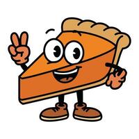 Cartoon Pumpkin Pie Slice Character Making Peace Sign vector