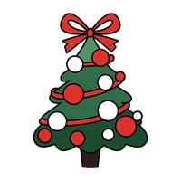 Festive Christmas Tree Adorned with Red Ornaments and Bow Illustration vector