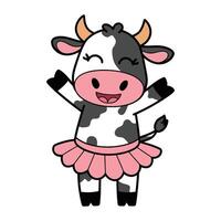 Cheerful Cartoon Cow Dressed in a Pink Tutu Dancing Ballet Illustration vector