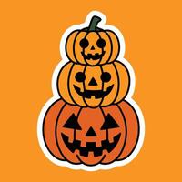 A sticker of three pumpkins on an orange background vector