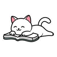 Cute cat resting on an open book illustration vector