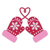 Pair of Red Pink Winter Mittens with Snowflake Design vector