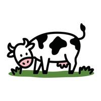 Friendly Cartoon Cow Grazing on Green Grass Illustration vector