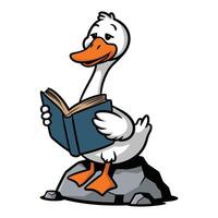 Intelligent Duck Enjoys Reading a Book on a Rock Illustration vector
