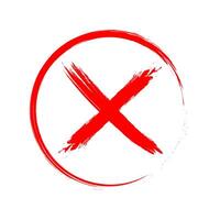 Brush painted sign symbol of error, wrong, stop and no hand drawn X mark. vector