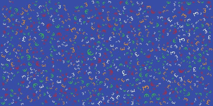 Euro and Pound icon seamless background of evenly spaced with different opacity and sizes. Currency icon symbol illustration. vector