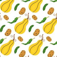 Colorful pattern featuring squashes, green chilies, and potatoes on a white background vector