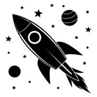 A Rocket is flying in the planet black silhouette illustration vector