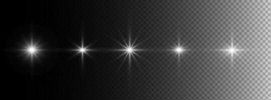 star and glare set. Different shapes glowing stars. Optical light effect, reflection effect, sparkle shine. Glowing star lights effect. vector