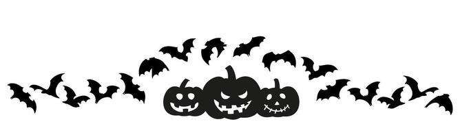 Halloween border with pumpkins and flying bats. Fun background. Header for letters, websites, mailing lists. Bats and scary pumpkins for horror night holiday. vector