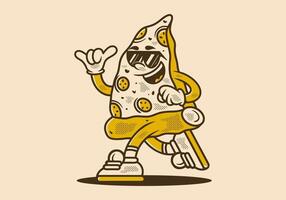 The Retro pizza mascot character illustration in running pose vector