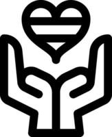 A black and white icon of two hands holding a heart vector