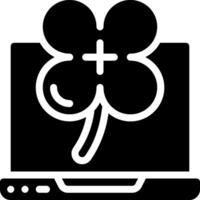 A black and white image of a laptop with a four leaf clover vector