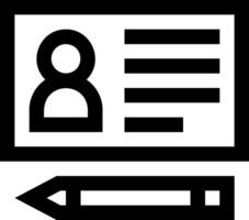 A black and white icon of a pencil and a person vector