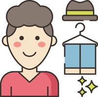 A man is standing next to a clothes rack and hat vector