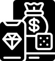 A black and white icon of a phone and a bag of money vector