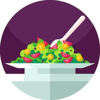 A plate with salad and a fork on it vector