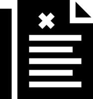 A black and white icon of a document with an x vector