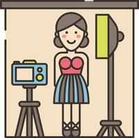 A woman standing in front of a camera and a light vector