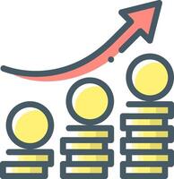 A stack of coins with an arrow going up vector