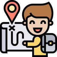 A man with a backpack and a map marker vector
