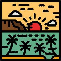 A beach scene with palm trees and a sunset vector