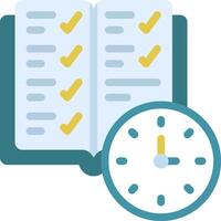 A clock and an open book with check marks vector