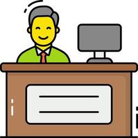 A man sitting at a desk with a computer vector