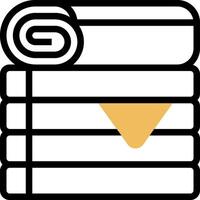 A stack of folded towels with a yellow triangle vector