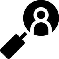 A magnifying glass icon with a person in the center vector
