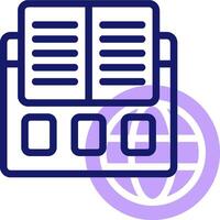 A purple and blue icon of a book and a globe vector