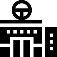 A black and white image of a building with a clock on it vector