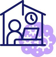 A person sitting at a computer in a house with a clock on the wall vector