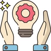Hands holding a light bulb with gears inside vector