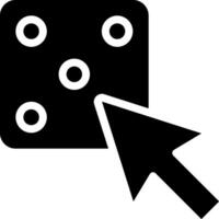 A black and white dice icon with a mouse pointer vector