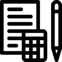 A black and white image of a calculator and pen vector