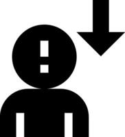 A black and white icon of a person with an arrow pointing down vector