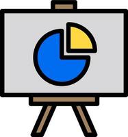 A white easel with a pie chart on it vector