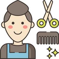 A man with scissors and comb is next to a woman with apron vector