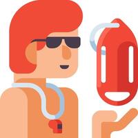 A man with a life preserver and sunglasses holding a red object vector