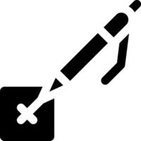 A black and white icon of a pen and a square vector