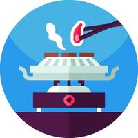 A flat icon of a hot dog being cooked on a grill vector