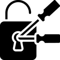 A black and white image of a lock with a pair of scissors vector