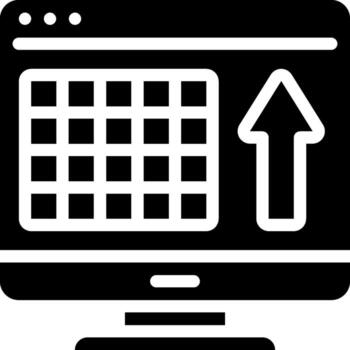 A computer monitor with an arrow pointing up vector