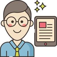 A man with glasses and a tablet computer vector
