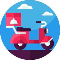 A red scooter with a box on the back vector
